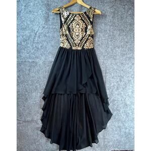 Lakore Milano Dress Small Black Gold Sequin Sparkle Flowy Italian Queen Metallic